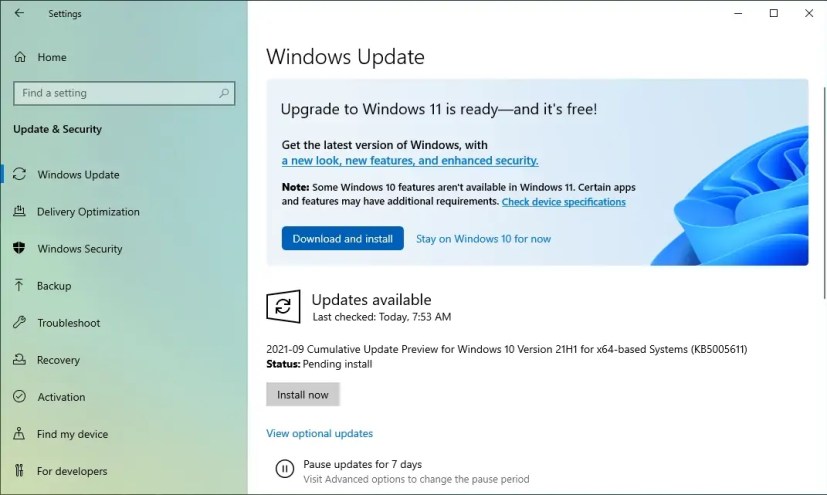 Windows 11 upgrade via Windows Update
